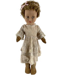 English Cloth Girl by Farnell's Alpha Toys: English Cloth Girl by Farnell's Alpha Toys17" swivel head doll with molded and painted mask face, sewn-on mohair wig, cloth torso with disk jointed velvet arms and legs, stitch delineated fingers