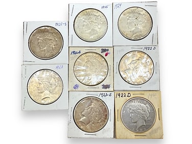 Eight U.S. Silver Peace Dollar Coins