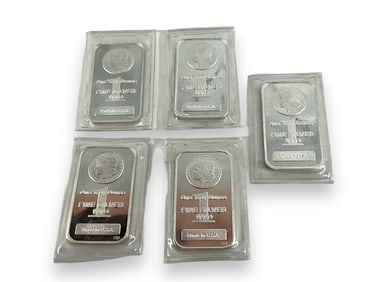 Five 1 ozt. Silver Bullion Bars