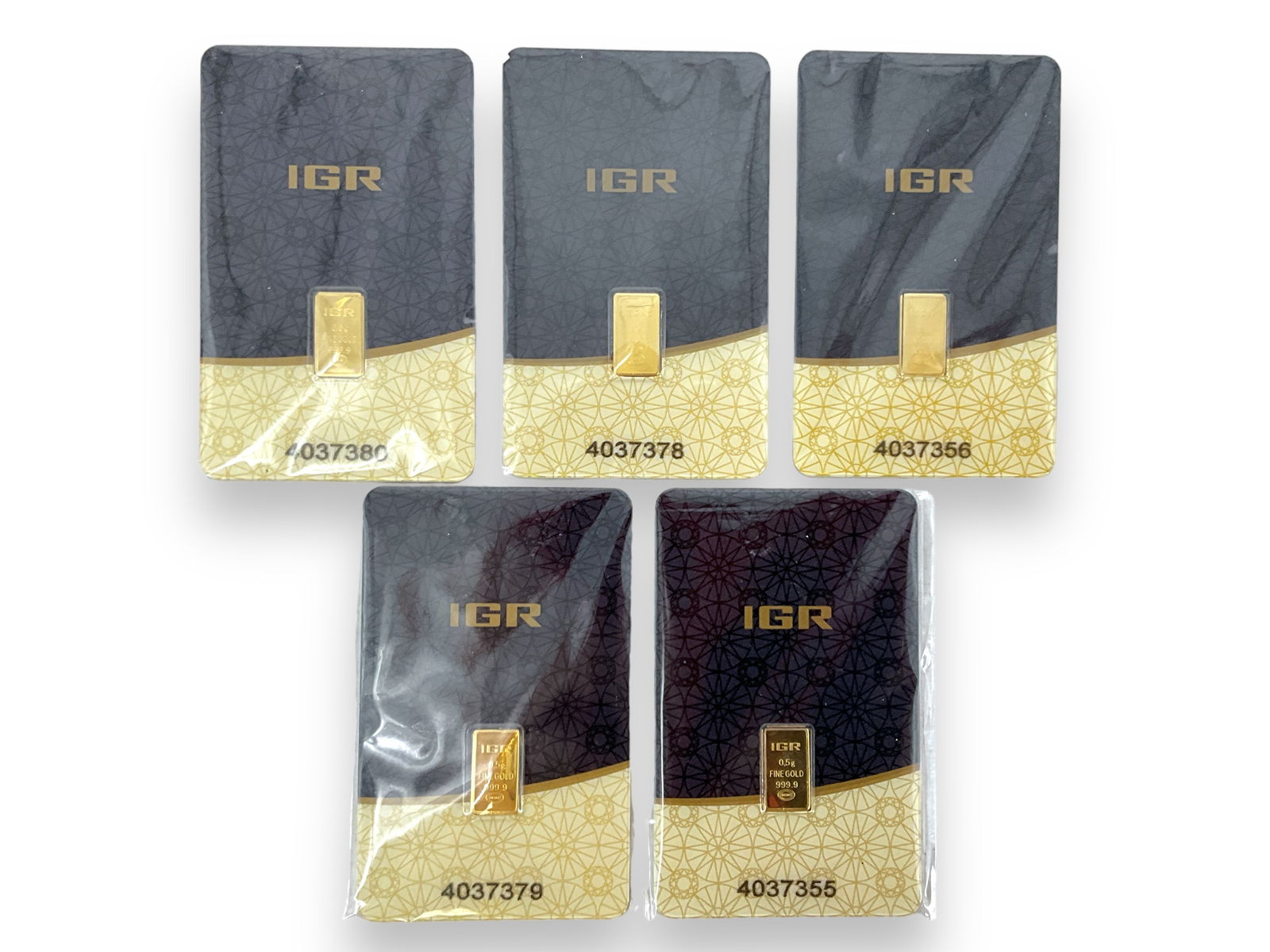 Five IGR 0.5 Gram Gold Bullion Bars (1 of 6)