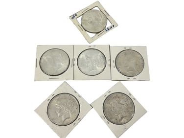 Six U.S. Silver Peace Dollar Coins