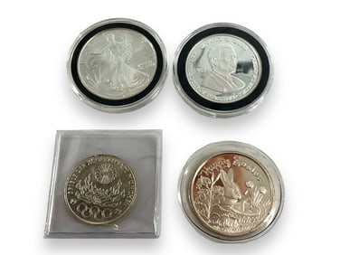 Two Silver Bullion Rounds and Two Silver Coins
