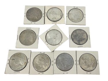 Ten U.S. Silver Peace Dollar Coins