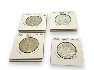 Nine U.S. Silver Half Dollar Coins