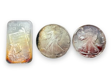 Two 1 oz. Silver Rounds and a 1 oz. Silver Bar
