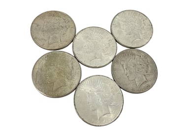 Six U.S. Silver Peace Dollar Coins
