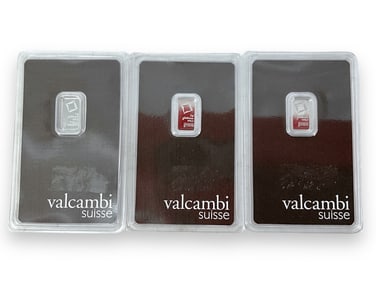 Three Valcambi Suisse 1 Gram Platinum Bars
