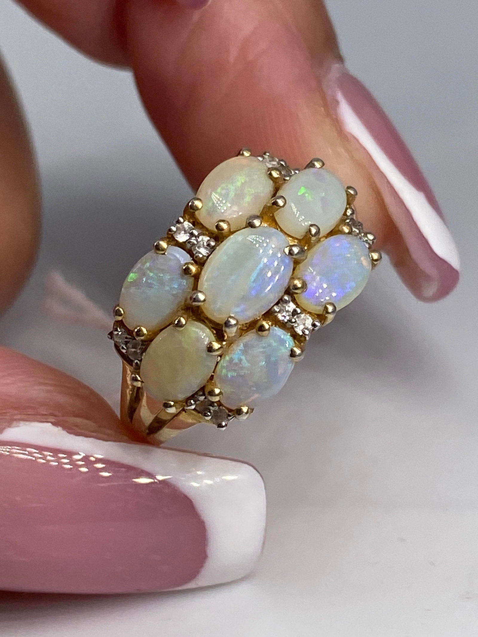 Sterling Silver and Opals Ring with Small CZ Stones (1 of 8)