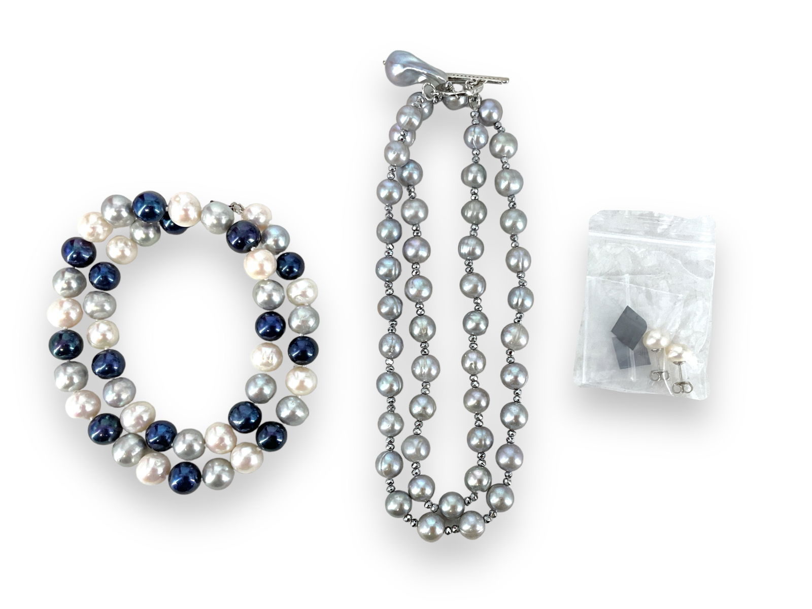 Multi-Color Freshwater Pearl Necklace and Grey Freshwater Pearl Toggle Necklace (1 of 5)