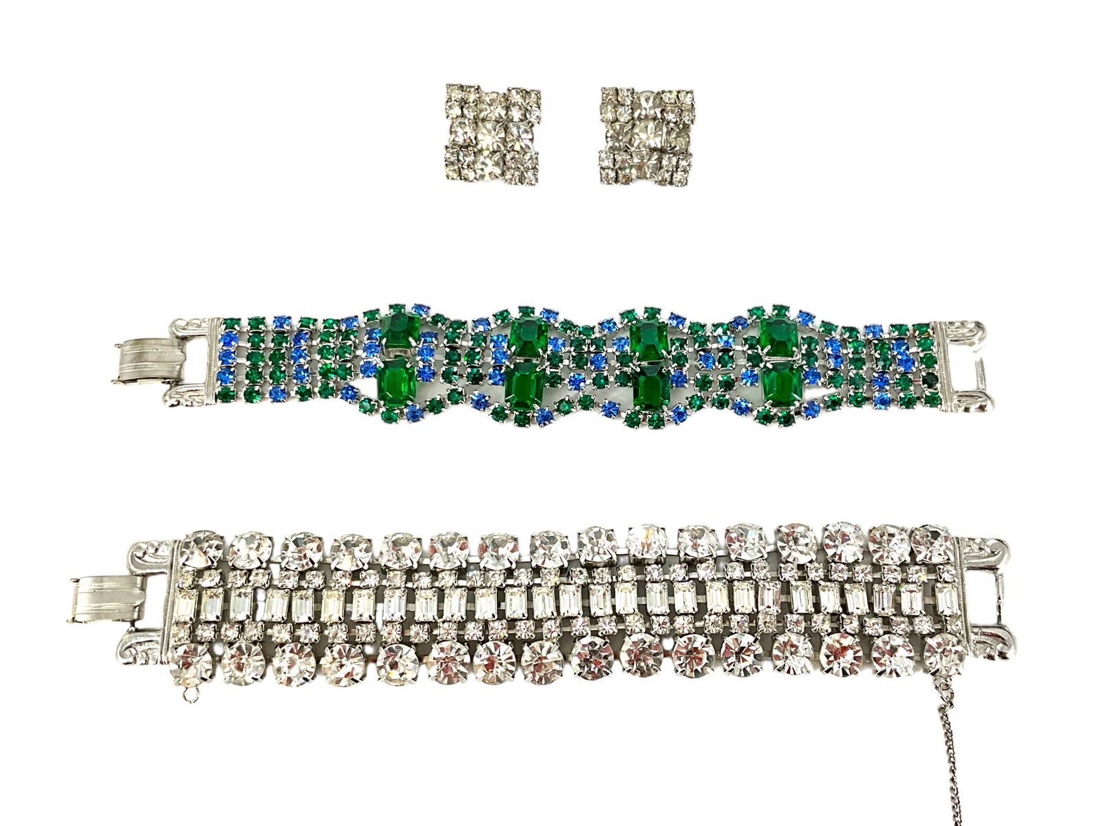 Two Pair of Vintage Costume Bracelets and a Pair of Earrings (1 of 6)