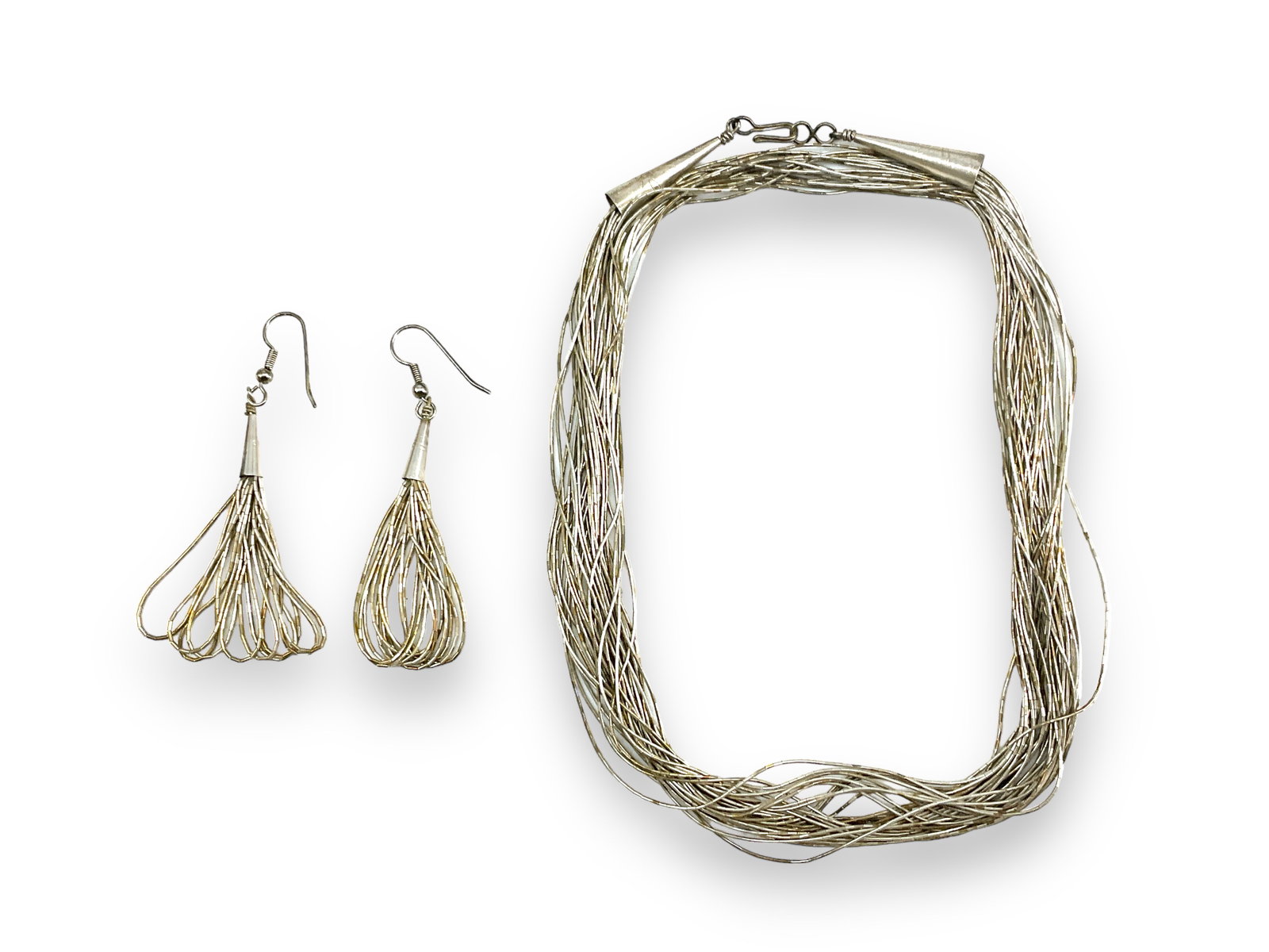 Long Liquid Silver Necklace With Earrings (1 of 6)