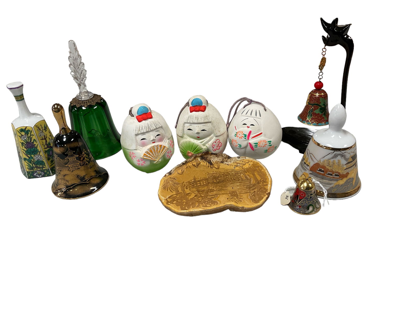 (9) Asian Bells and a Wood Carving. (1 of 1)