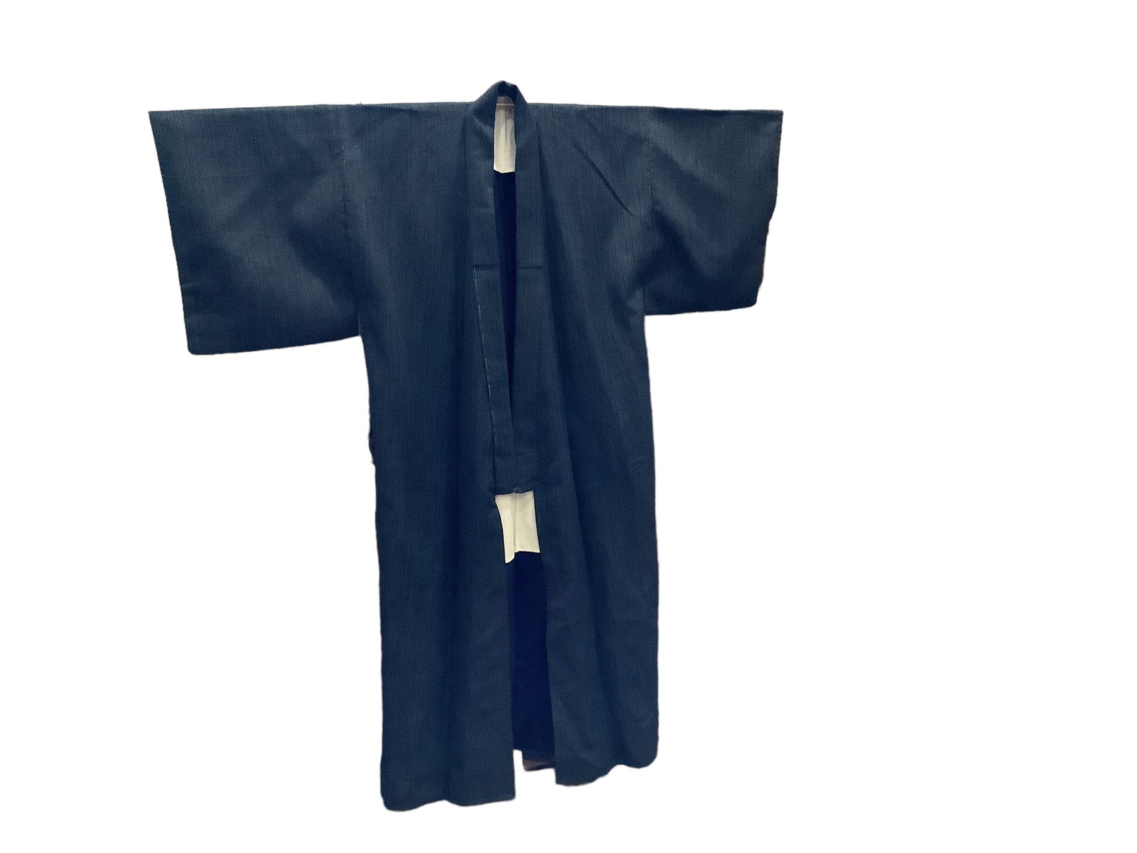Possibly a Haori or Kimono shoulder to shoulder 27.5" & 65.5" neck to bottom hem: Possibly a Haori or KimonoConstructed of a heavier weight pinstripes fabric, lined at the shoulders and a pocket stitched on the inside. Sleeve length is only 19.5" long with closed side seams.shoulde
