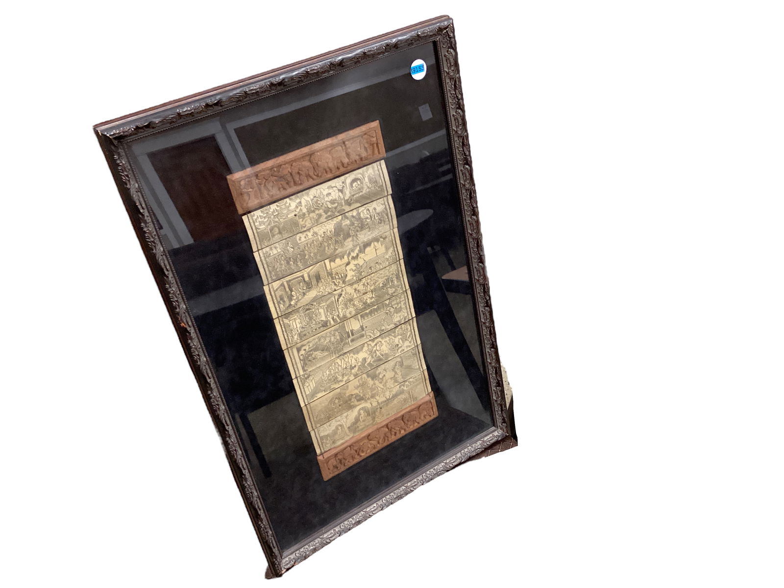 Framed Etching on Palm Leaf/Bamboo Wall Hanging. 30 x 19 1/2 in. (76.2 x 49.5 cm.) (1 of 7)