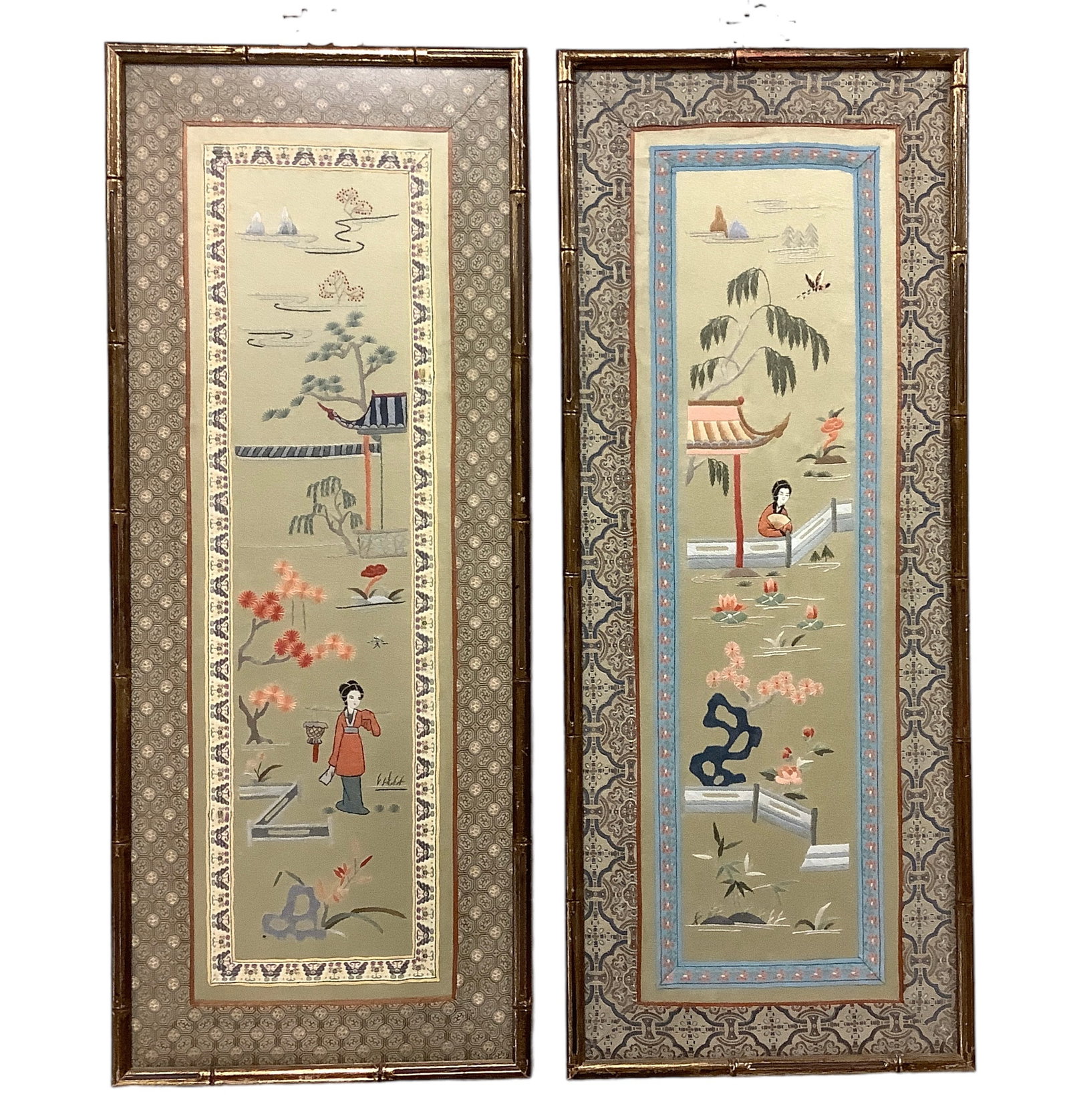 (2) Vintage Asian Embroidery Pieces: (2) Vintage Asian Embroidery Pieces Both are 9 3/4" W x 24" H.