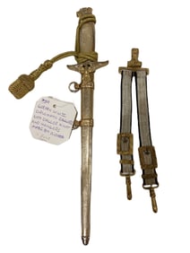 German WWII Diplomatic Dagger with Dagger Knot and Hangers by Alcosa in Gold