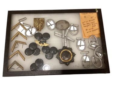 Collection Including German Cross in Gold, Gestapo Badge, S.S. Tinning, RR Buttons - Buckles