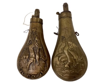 2 Powder Flasks Hunting Motif