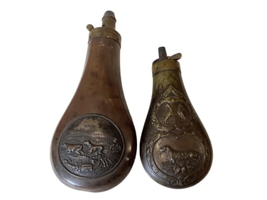 2 Dog Motif Powder Flasks