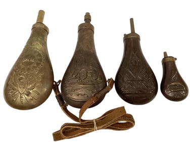 4 Powder Flasks Assorted Motifs