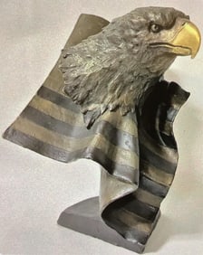 Bronze Sculpture of American Eagle with Flag