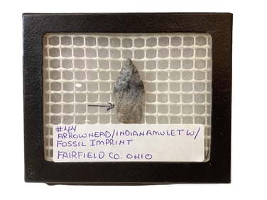 Arrowhead/ Indian Amulet with Fossil Imprint 1 3/4" long