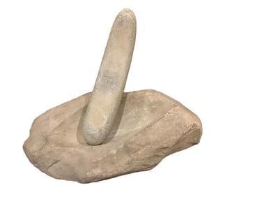 Prehistoric American Indian Stone Bowl with Pestle