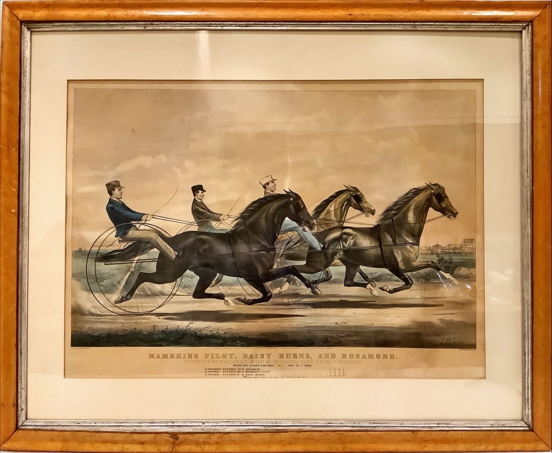Currier & Ives Print, "Mambrino Pilot, Daisy Burns, and Rosamond" 29 x 36 1/4 in. (73.7 x 92.1 cm.) (1 of 4)