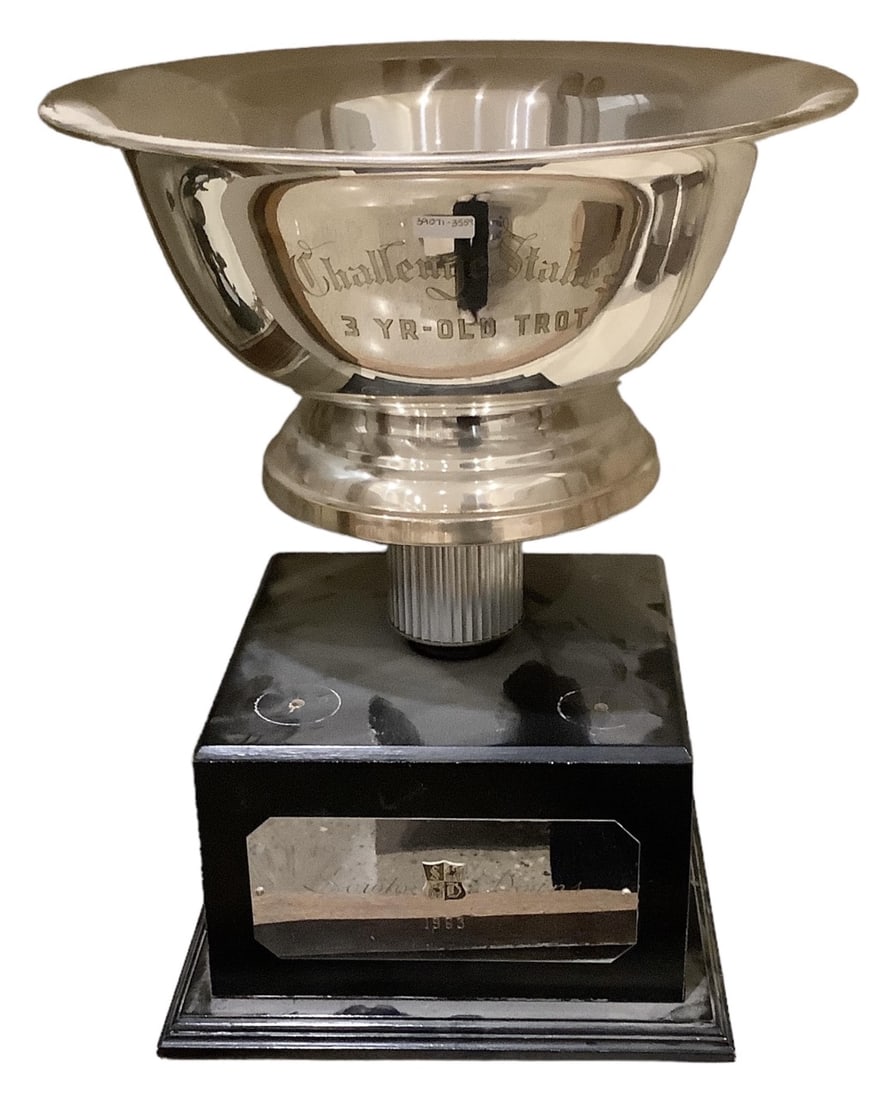 "3 Yr-Old Trot" Trophy: "3 Yr-Old Trot" Trophy Approx 19" tall Scioto Downs 1963 trophy.