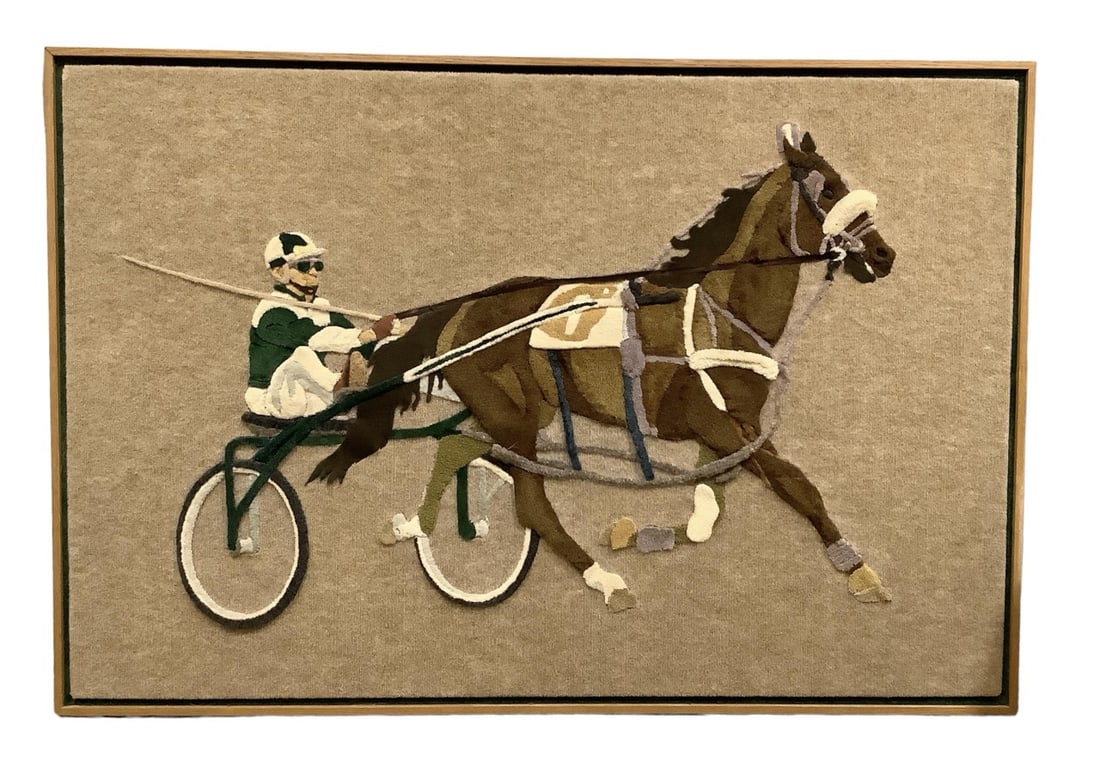 Large Sculpted Wool Artwork of Horse and Jockey (1 of 5)