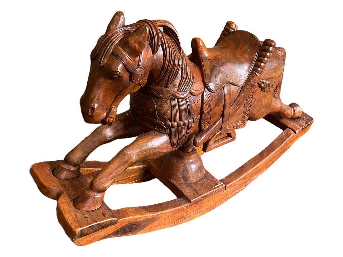 Mahogany Hand Carved Carousel Style Rocking Horse (1 of 9)