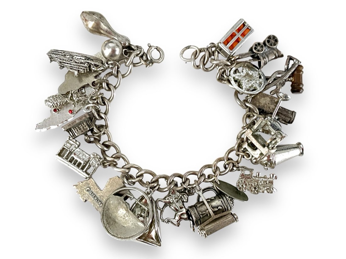 Vintage Sterling Charm Bracelet With Sterling & SIlver Tone Charms (1 of 8)