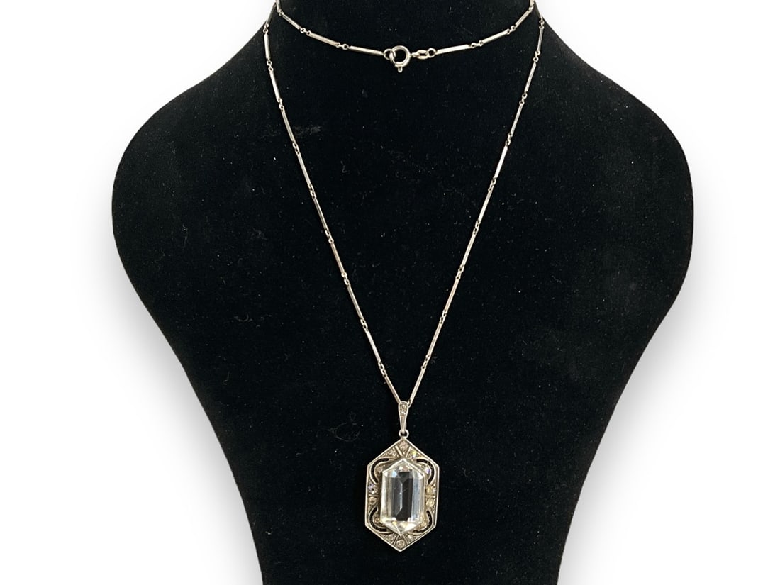 Sterling Necklace With Vintage Crystal Pendant (1 of 5)
