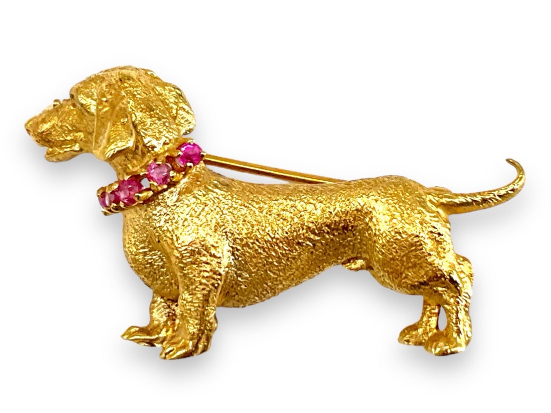 Darling Dachshund Pin w/Ruby Collar and Diamond "Eye" (1 of 4)