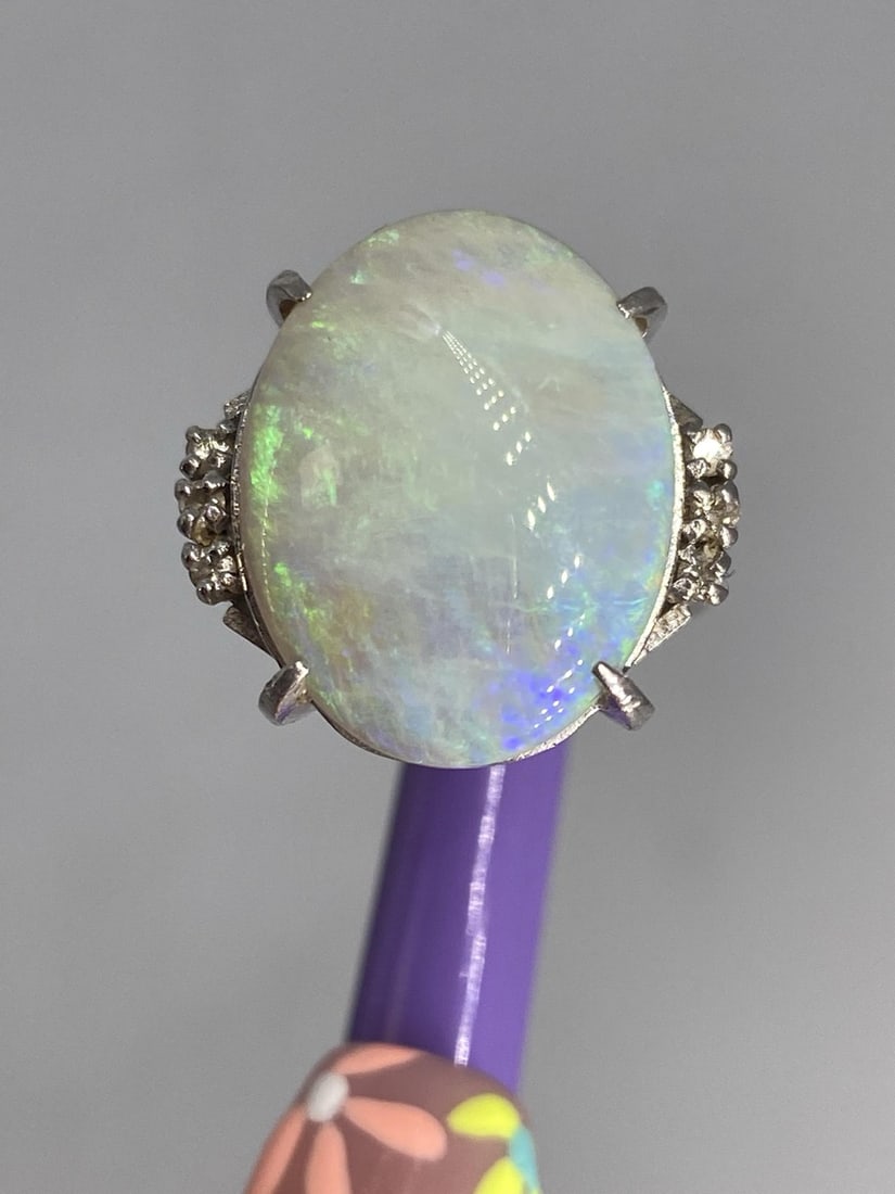 Lovely Platinum Opal Ring With Diamonds (Quality Assessment Included) (1 of 10)