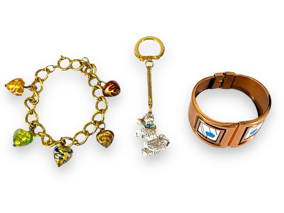 "Matisse by Renoir" Copper Bracelet, Gold-Tone Glass Charm Bracelet, Darling Poodle Keychain (1 of 6)