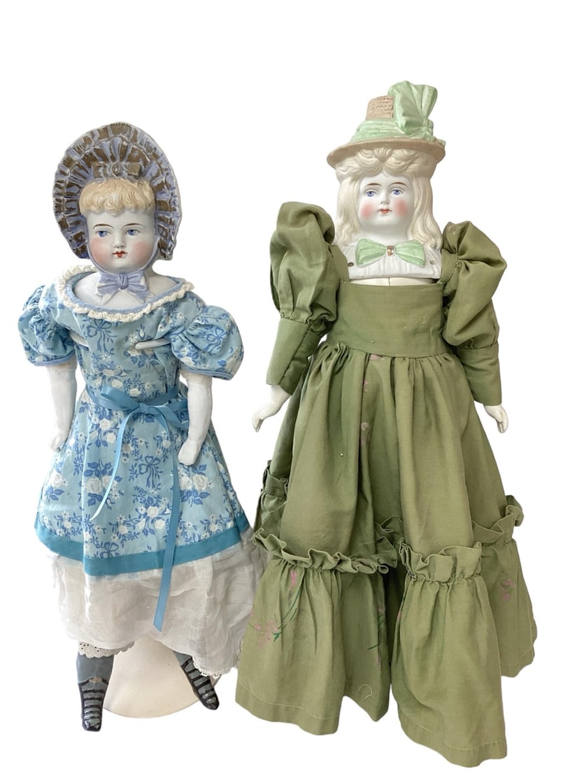 2 Hertwig Bonnet Head Bisque Shoulder Head Dolls (1 of 9)