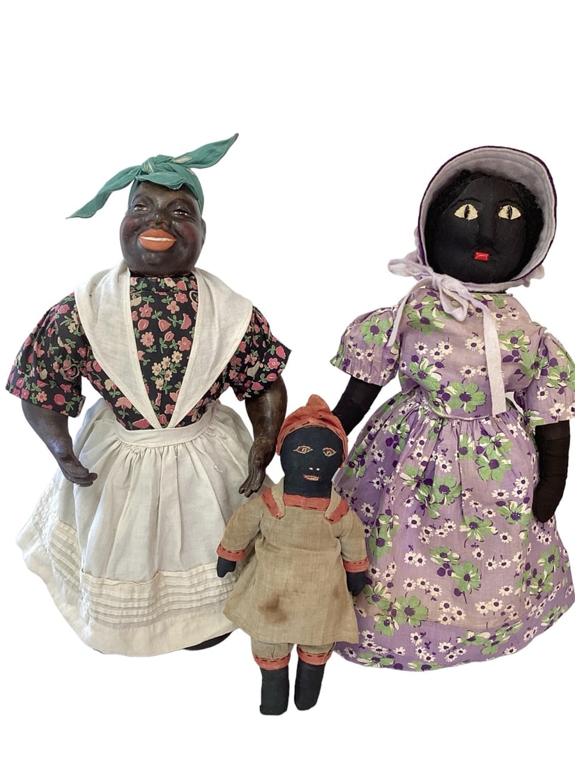 2 Black Cloth Folk Art Dolls, 1 Cloth & Composition Doll (1 of 9)