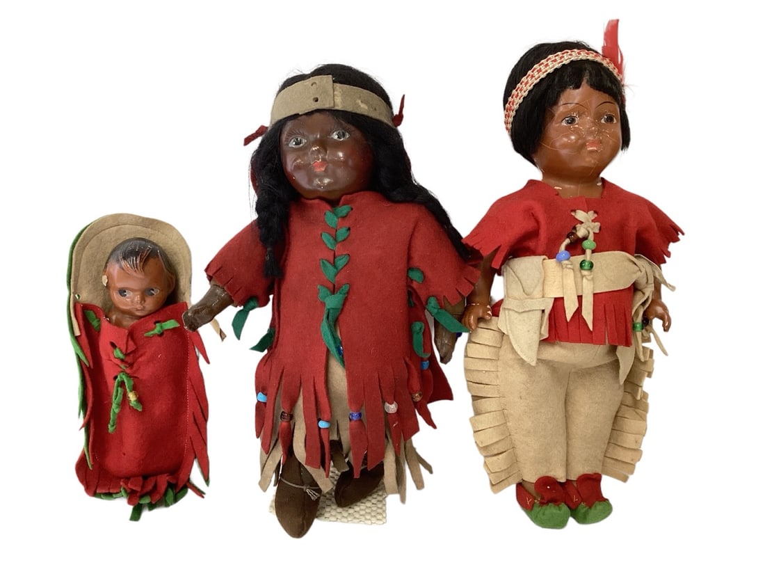 Three 1916 Native American Composition & Cloth Dolls Designed & Dressed by Madame Hendren (1 of 5)