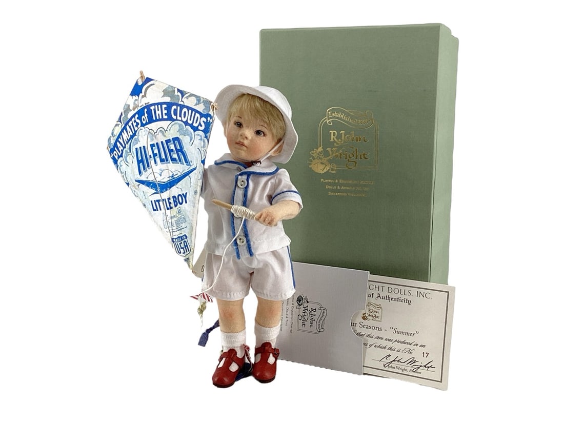 R. John Wright The Four Seasons ~ "Summer" Doll #017/100: R. John Wright The Four Seasons ~ "Summer" Doll #017/100Meet Summer, a captivating 7 1/2" tall doll exquisitely crafted with felt and adorned with hand-painted features and a luxurious mohair wig
