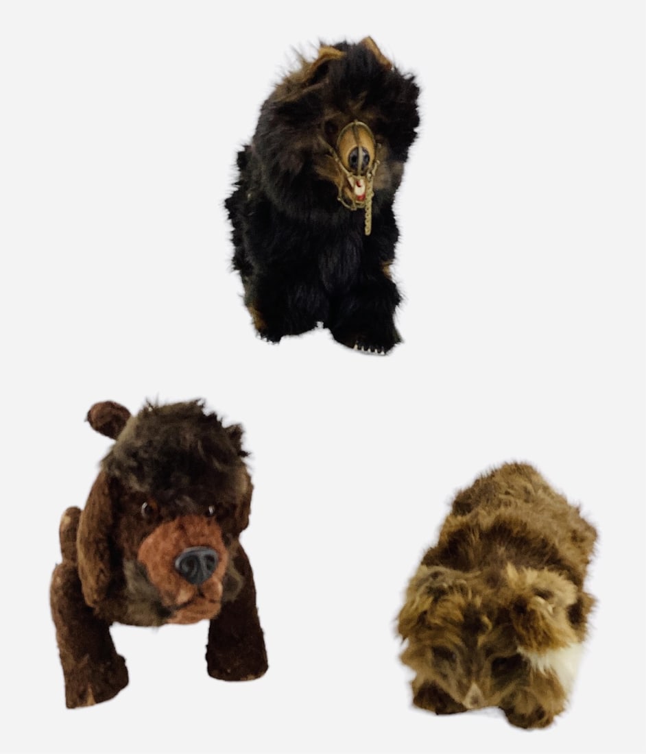 Vintage Mechanical Bears, Dog: Vintage Mechanical Bears, Dog1950's Brown mohair dog on wheels is pull toy by Schulz, part of their Tripple Trapple line. He is missing leash, collar, front left & rear right legs move. Unknown maker