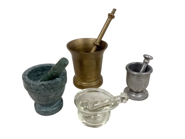 Pestle and Mortar Collection, (4) Sets Range from 2.5" to 5" in height.