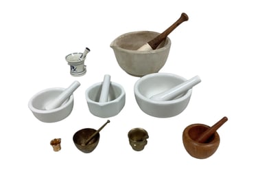 Mortar and Pestle Lot of (10) 3/4" to 3.5" tall