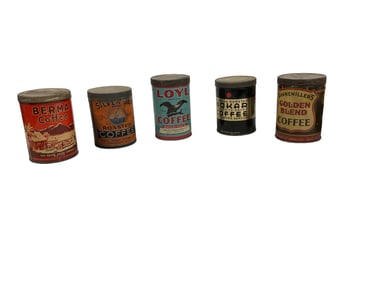(5) Antique Coffee Tins