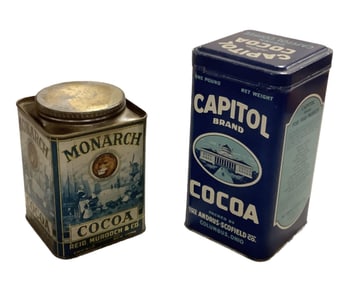 (2) Metal Cocoa Tins