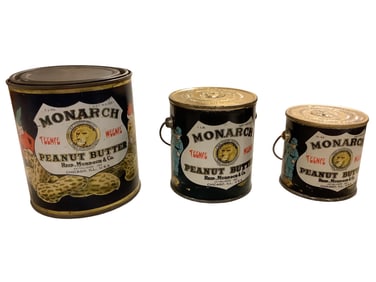 (3) Monarch Metal Peanut Butter Tins