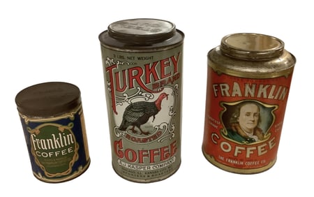 (3) Metal Coffee Tins