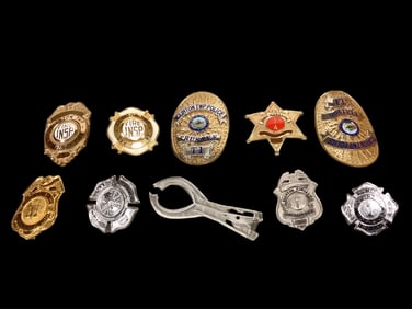 (9) First Responder Badges and Plastic Clip