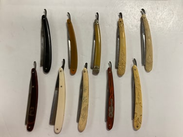 (10) Antique Straight Razors, Some with Celluloid Handles
