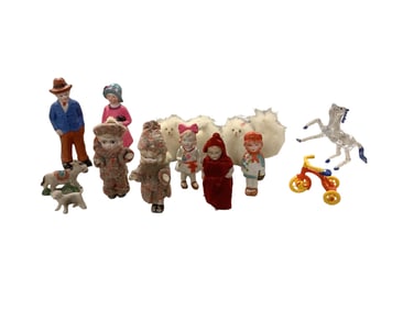 Porcelain/Ceramic Dolls, Plastic Horse & Bike, Furry Animals